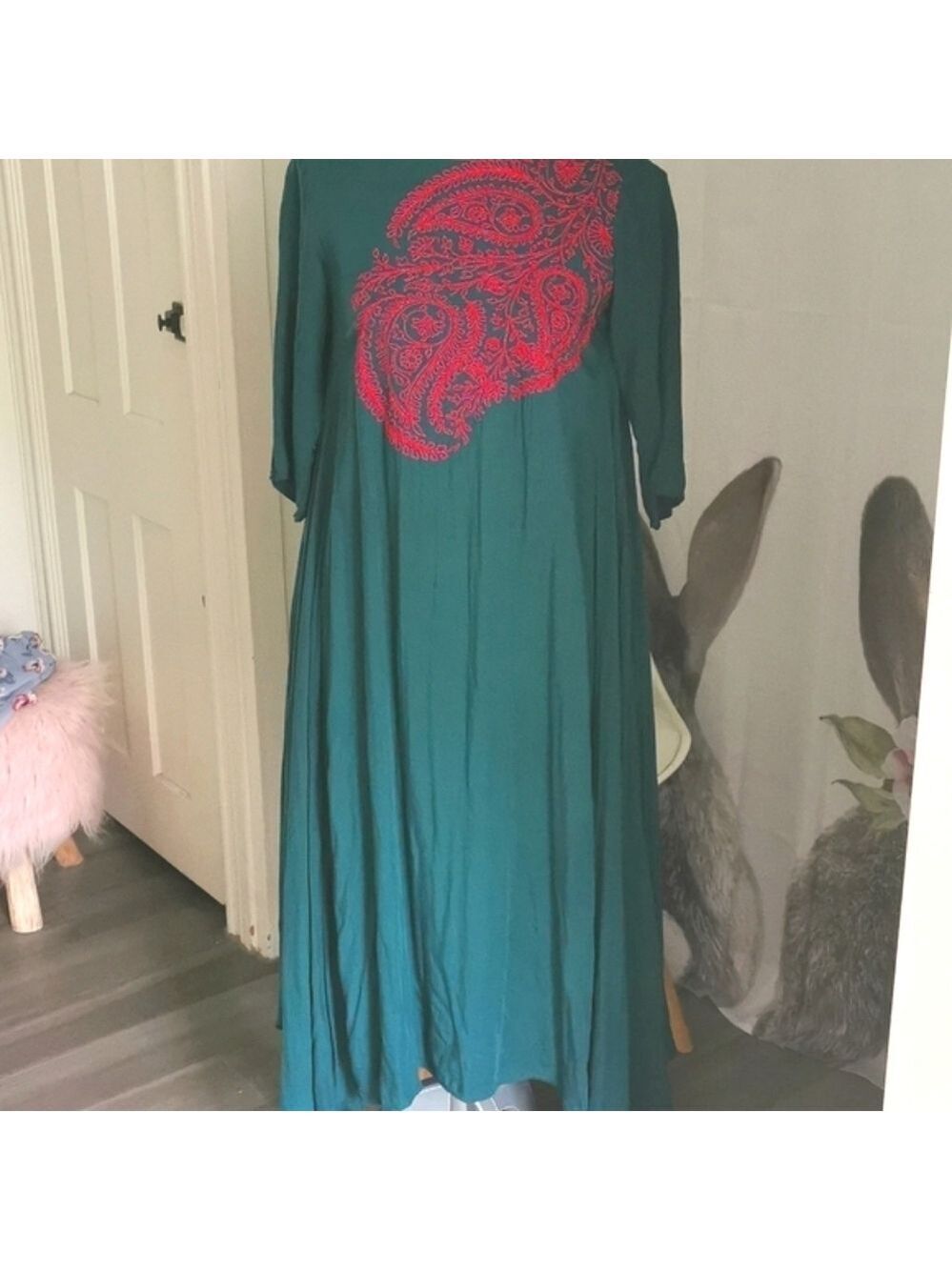 Emerald Green Chiffon Crepe Dress Resortwear Lounging. Size XS. EUC
